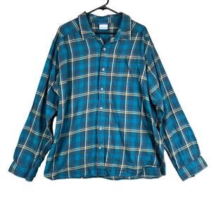 Columbia Mens Shirt Green Yellow Plaid Flannel Button Down Long Sleeve Cotton XL